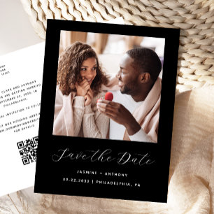 Carte Postale Faire-part Code QR noir photo minimal Enregistrer la date