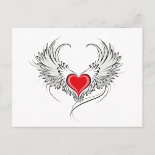 Carte Postale Faire-part Cœur d'ange rouge avec ailes