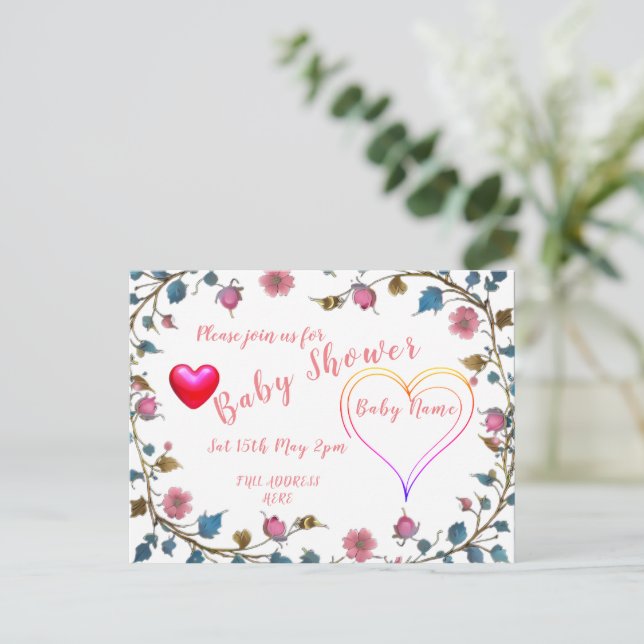 Carte Postale Faire-part Cœur de Baby Shower (Debout devant)