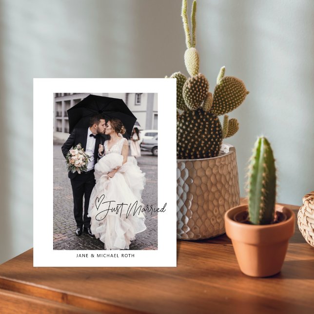Carte Postale Faire-part Coeur Juste Marié Elopement/Mariage Annonce (Créateur téléchargé)