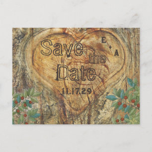 Carte Postale Faire-part Coeur rustique dans le tronc d'arbre Enregistrer l