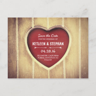 Carte Postale Faire-part Coeur sculpté pays rustique enregistrer la date