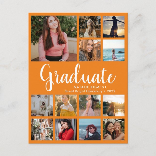Carte Postale Faire-part Collage de photos de diplômé 14 Orange Diplômé (Devant)