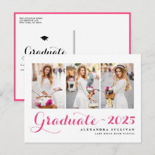 Carte Postale Faire-part Collage de photos de la promotion 2026 rose vif po