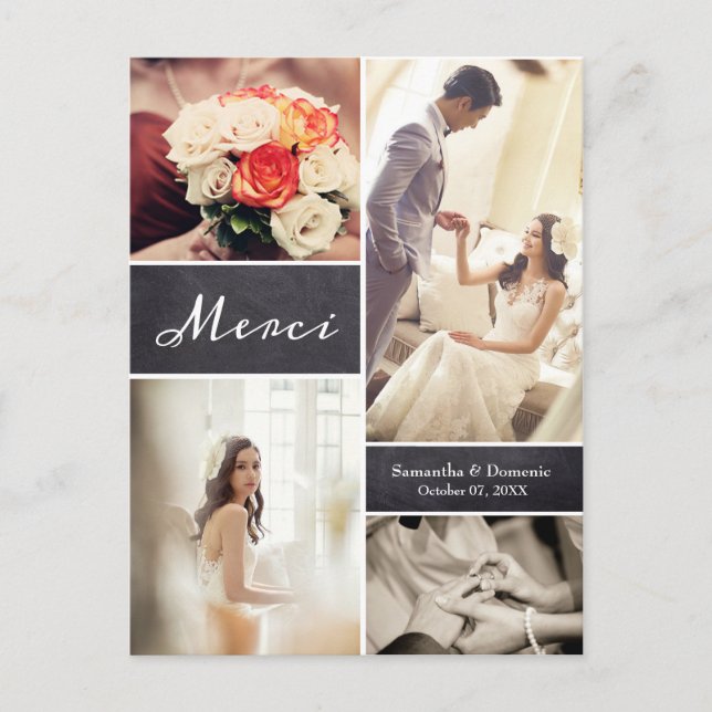 Carte Postale Faire-part Collage de photos de mariage rustique français "Me (Devant)