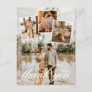 Carte Postale Faire-part Collage de photos en Merci de script blanc
