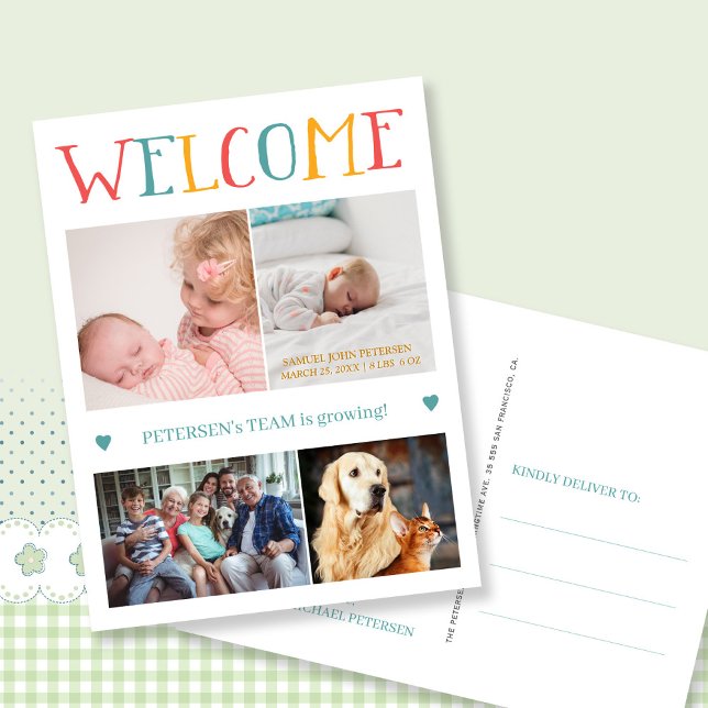 Carte Postale Faire-part Collage de photos personnalisé BIENVENUE naissance (Créateur téléchargé)