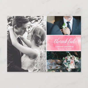 Carte Postale Faire-part Collage photo de remerciement de mariage à l'aquar