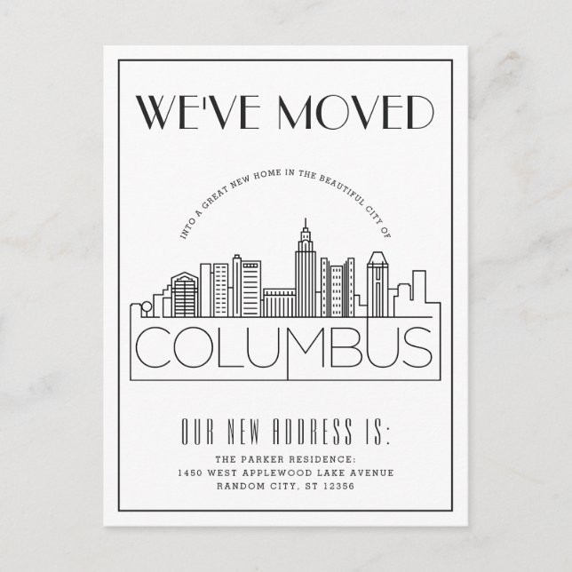 Carte Postale Faire-part Columbus, Ohio Moderne Deco | Changement d'adresse (Devant)