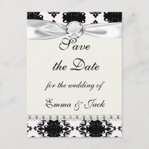 Carte Postale Faire-part conception de damas romantique noir et blanc