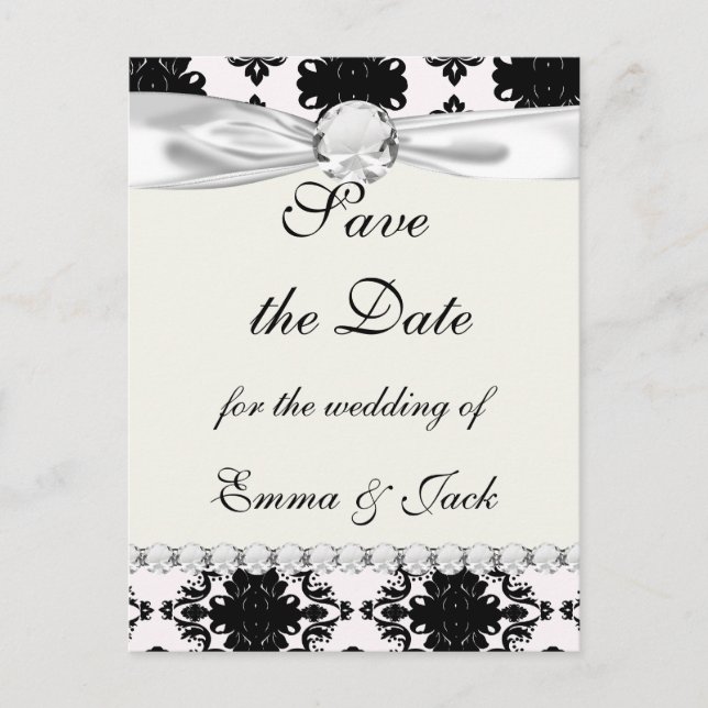 Carte Postale Faire-part conception de damas romantique noir et blanc (Devant)