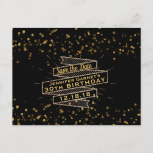 Carte Postale Faire-part Confettis dorés Anniversaire Carton de pré-réserva