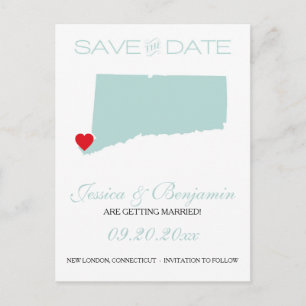 Carte Postale Faire-part Connecticut State Map Enregistrer la date