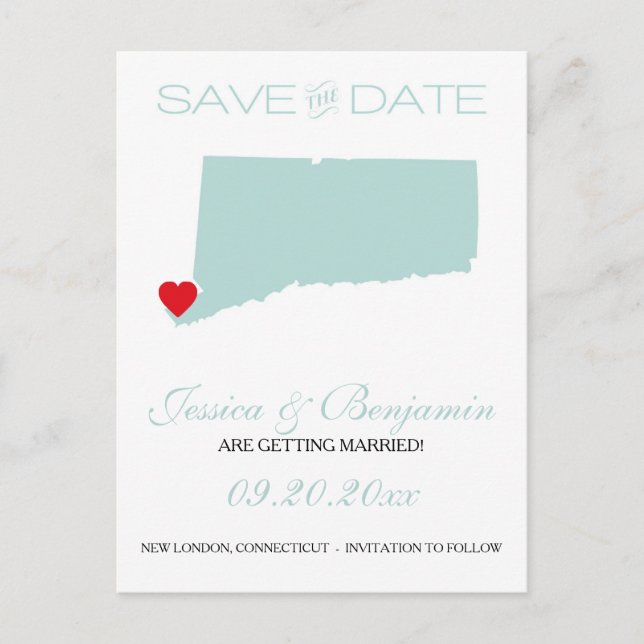 Carte Postale Faire-part Connecticut State Map Enregistrer la date (Devant)