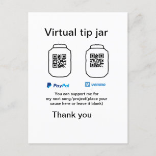 Carte Postale Faire-part Conseil virtuel jar q r code argent don PayPal ven