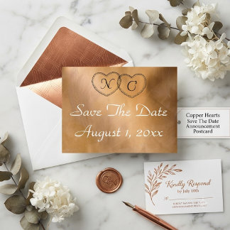Carte Postale Faire-part Copper Hearts Enregistrez la Date
