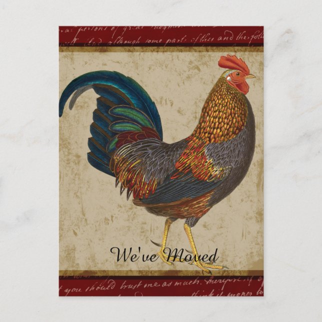 Carte Postale Faire-part Coq Rouge Nouvelle Maison Déménagée (Devant)
