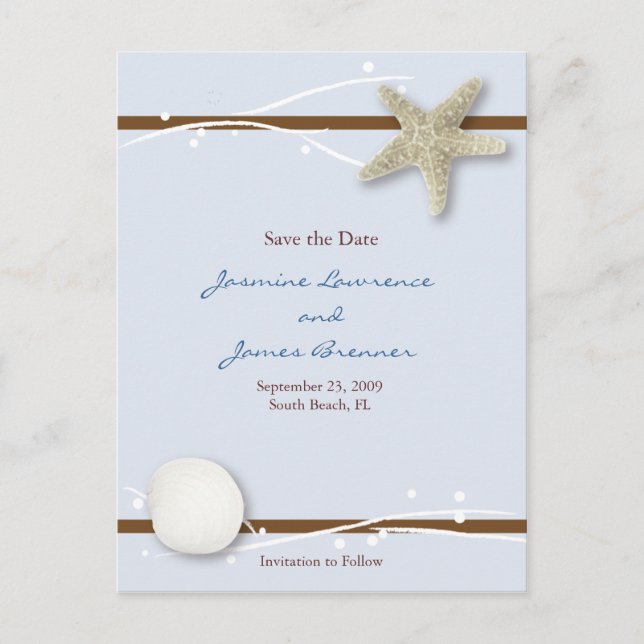 Carte Postale Faire-part Coquillage avec ruban (Devant)