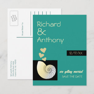 Carte Postale Faire-part Coquillage et Coeurs, Mariage de plage Enregistrer