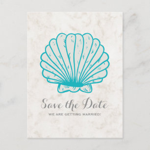 Carte Postale Faire-part Coquillage rustique Turquoise Enregistrer la date 