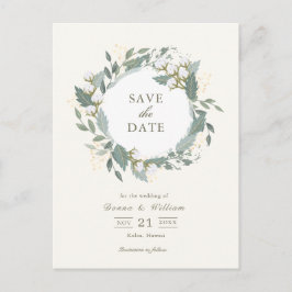 Carte Postale Faire-part Coton Garden Wreath White Enregistrer la date
