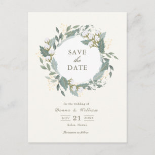 Carte Postale Faire-part Coton Garden Wreath White Enregistrer la date