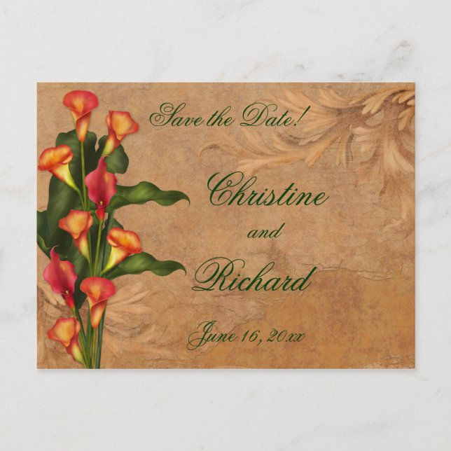 Carte Postale Faire-part Coucher de soleil Calla Lilies Enregistrer la date (Devant)