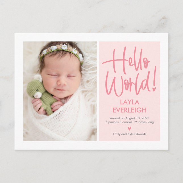 Carte postale Faire-part couleur modifiable Hello  (Devant)
