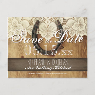 Carte Postale Faire-part Country Horseshoe Lace Wedding Enregistrer la date