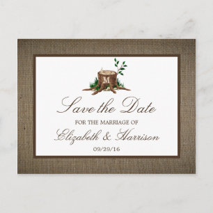 Carte Postale Faire-part Country Rustic Burlap Monogramme Arbre Enregistrer