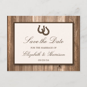 Carte Postale Faire-part Country Rustic Horseshoe, Bois Brown Enregistrer L