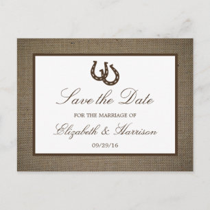 Carte Postale Faire-part Country Rustic Horseshoe Sur Burlap Enregistrer La
