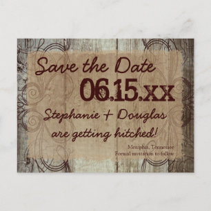 Carte Postale Faire-part Country Swirl Wood Rustic Enregistrer la date Cart