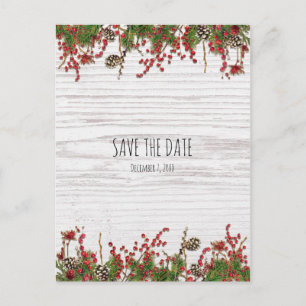 Carte Postale Faire-part Country Winter Holiday Berries & Pine Date d'enreg