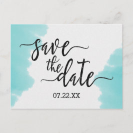 Carte Postale Faire-part Coup de pinceau aquarelle aqua Mariage Enregistrer