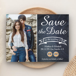 Carte Postale Faire-part Couple Blue Jeans Économisez la date du mariage
