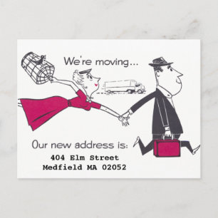 Carte Postale Faire-part Couple rétroactif en mouvement Changement d'adress