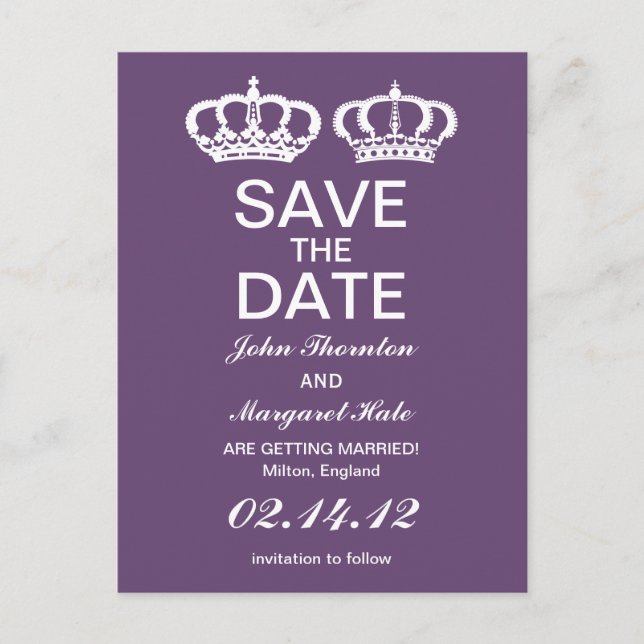 Carte Postale Faire-part Couple Royal Améthyste Save the Date (Devant)