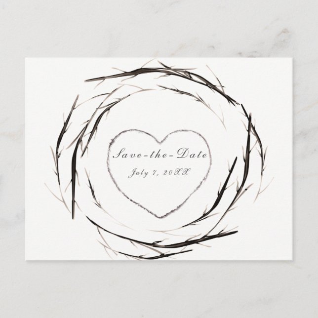 Carte Postale Faire-part Couronne de bâtons rustiques Branches Épargnez la  (Devant)