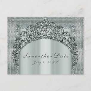 Carte Postale Faire-part Couronne de Diadème Argenté & Diamant Bling Enregi