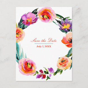 Carte Postale Faire-part Couronne de fleurs audacieuse et lumineuse aquarel