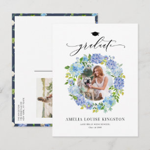 Carte Postale Faire-part Couronne de fleurs hydrangea bleue aquarelle Photo