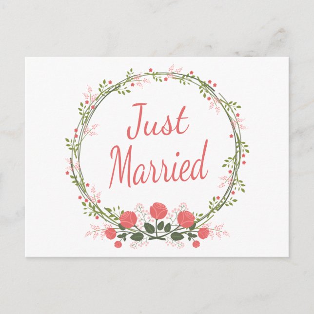Carte Postale Faire-part Couronne de fleurs rose rouge mariage jeune mariée (Devant)