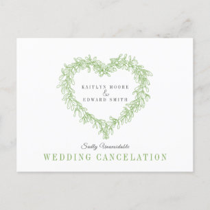 Carte Postale Faire-part Couronne de mariage annulée en gui vert en forme d