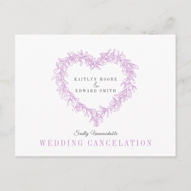 Carte Postale Faire-part Couronne de mariage cœur gui violet annulation mar (Devant)