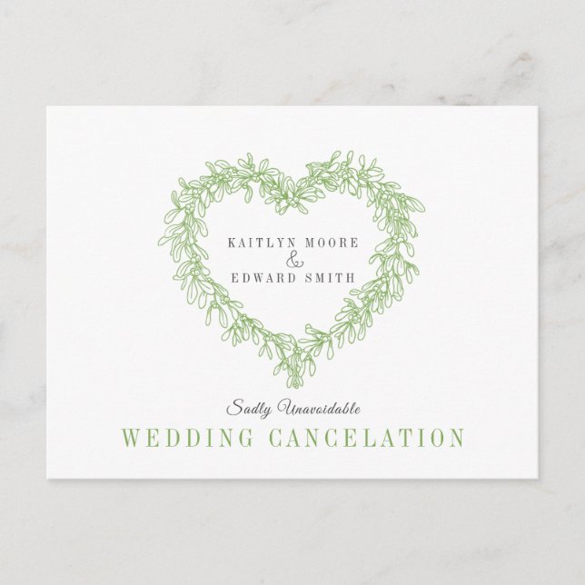 Carte Postale Faire-part Couronne de mariage en gui vert annulation de mari (Devant)