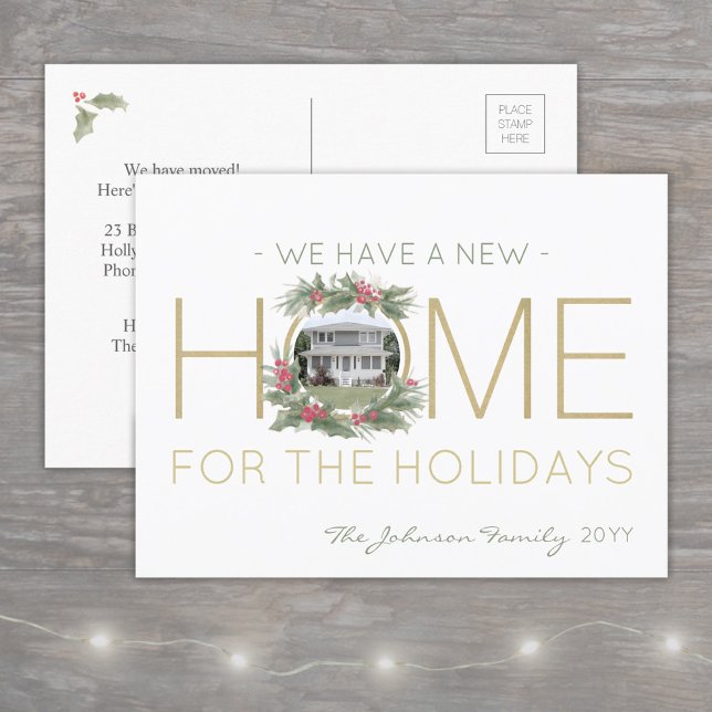 Carte Postale Faire-part Couronne de Noël Photo de Nouvelle Maison Changeme (Créateur téléchargé)