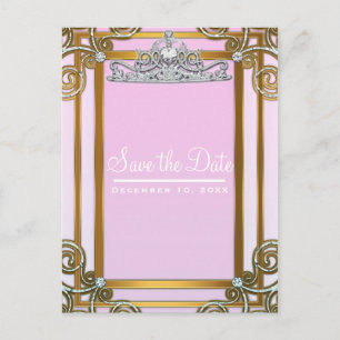 Carte Postale Faire-part Couronne de princesse rose et or Save the Date