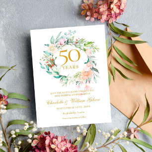 Carte Postale Faire-part Couronne de roses 50e anniversaire Enregistrez la