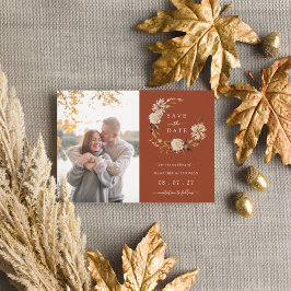 Carte Postale Faire-part Couronne de terre cuite d'automne Mariage Photo En